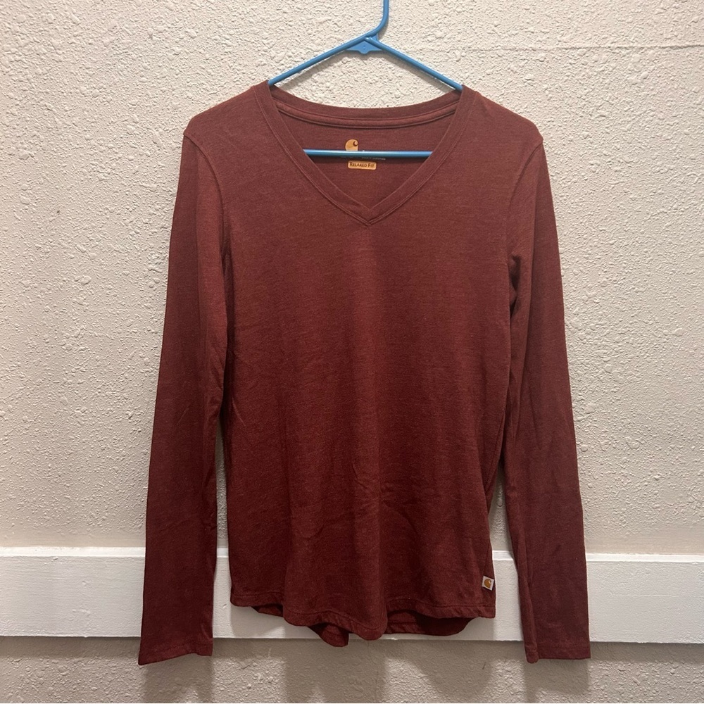 Carhartt Long Sleeve V-Neck Relaxed Fit Rustic Red Top